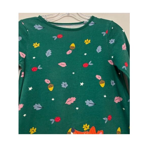 Mini Boden Dress Long Sleeve Size 9 - 10 Big Applique Fox Fall A Line Green - Picture 4 of 5